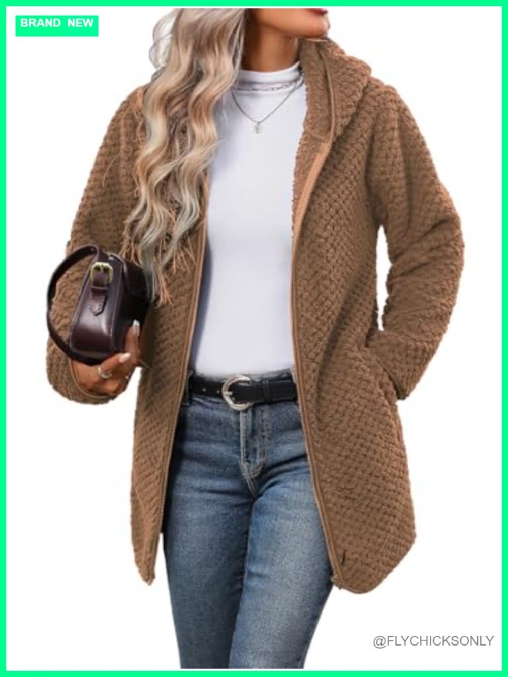 Women Fleece Jacket Hooded Winter Warm Full Zip Sherpa Coat S-5XL